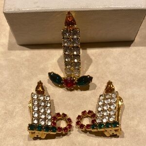 Vintage Christmas Brooch & Clip Earring Set